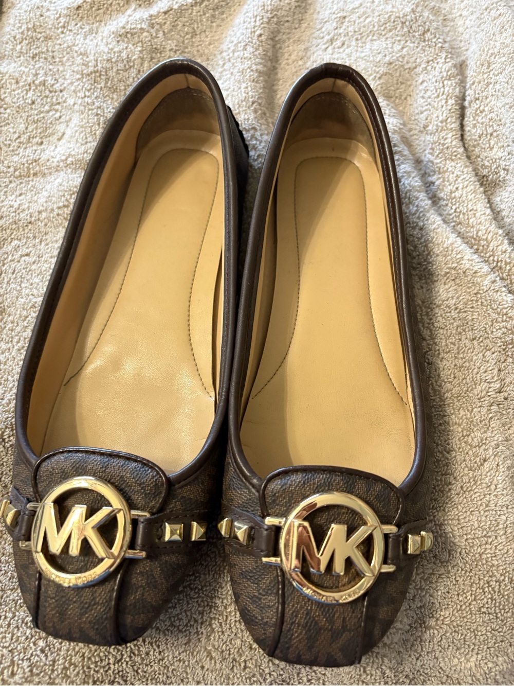 Michael Kors Dark Brown MK Logo Studded Ballet Flats